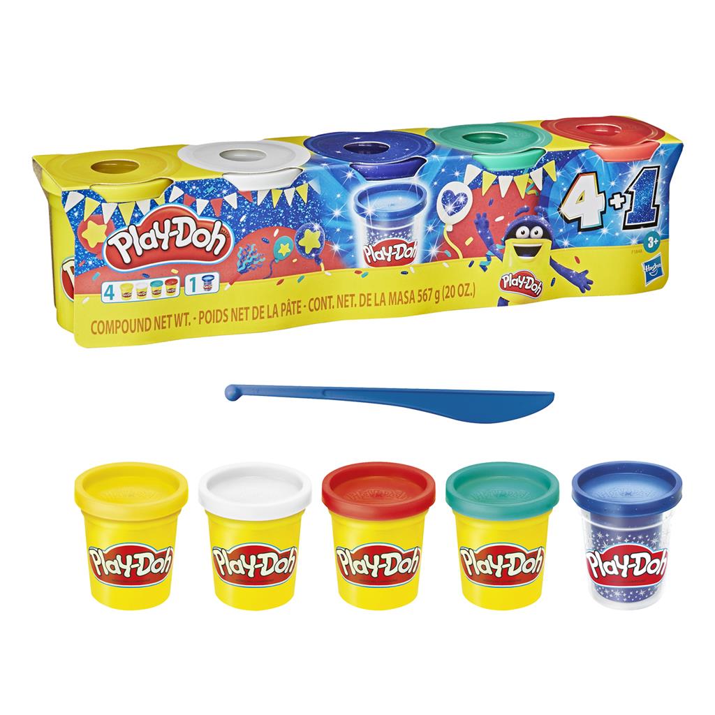 PACK 4 BOTES + 1 BOTE GLITTER PARTY PLAY-DOH