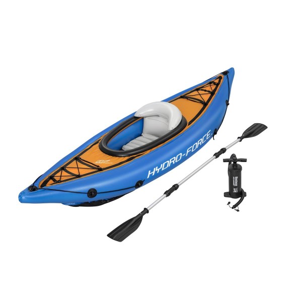 BESTWAY. HYDRO-FORCE. KAYAK INFLABLE INDIVIDUAL COVE CHAMPION 275 X 81 CM. CON REMO Y BOMBA DE MANO.