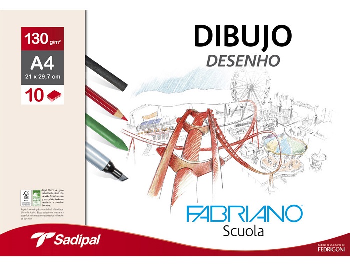 PACK 10H A4 130G/M DIBUJO LISO FABRIANO