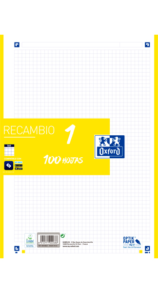 RECAMBIO CUADROS A4 100H OXFORD AMARILLO 