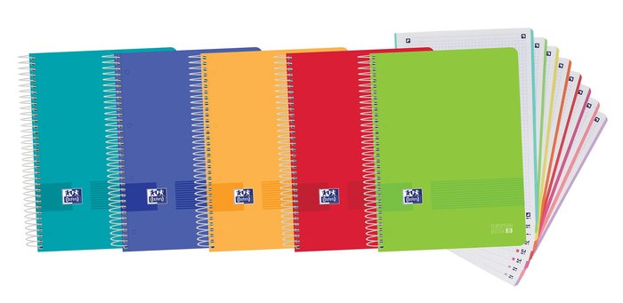 LIBRETA 8 COLORES A4 160H 5x5 TAPA PLASTICO COL. SURT. VIVOS 