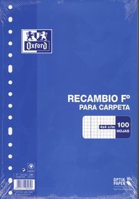 RECAMBIO FOLIO 100H CUADRICULA 4X4 OXFORD
