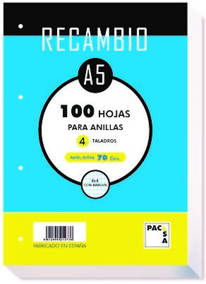 RECAMBIO A5 100H 70GR 4MM - 4 TALADROS