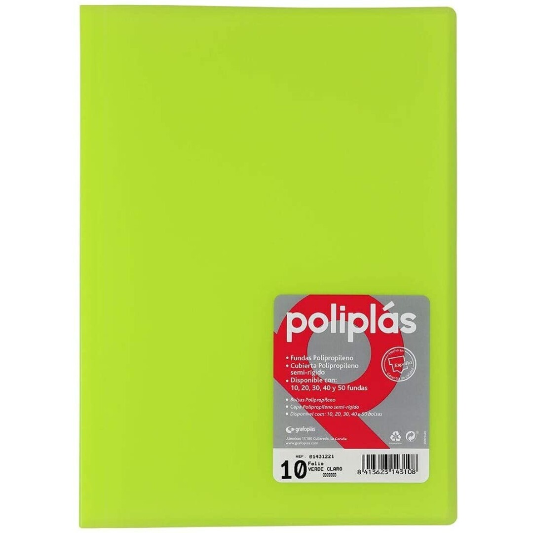 CARPETA POLIPLAS FUNDAS POLIPROPILENO VERDE 10 FUNDAS VERDE 20 FUNDAS 