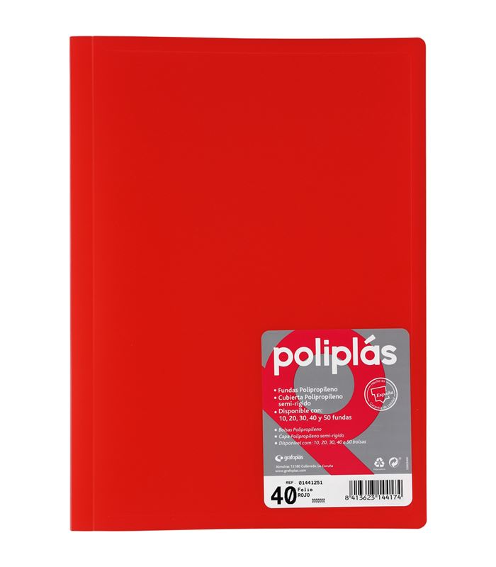 CARPETA POLIPLAS FUNDAS POLIPROPILENO ROJO 40 FUNDAS ROJO 50 FUNDAS 