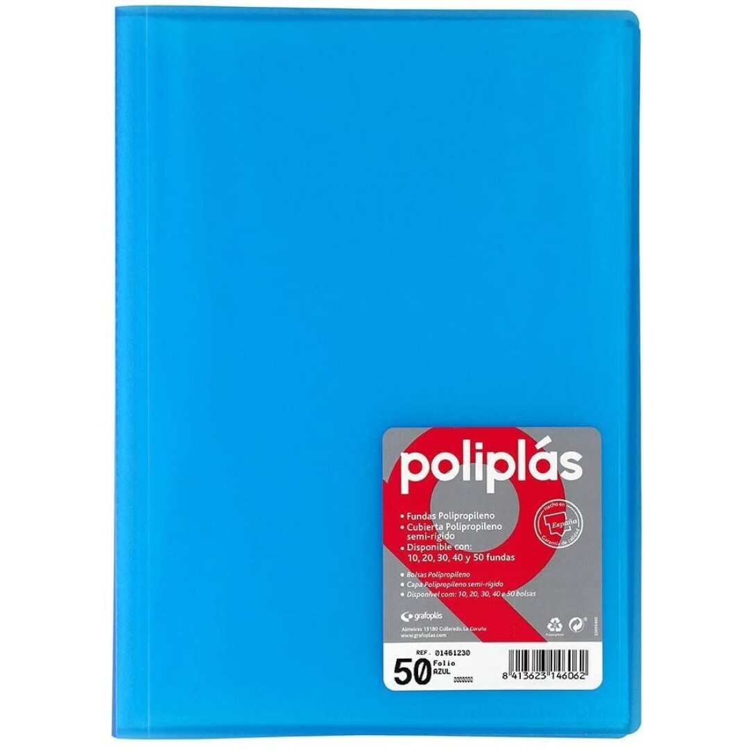 CARPETA POLIPLAS FUNDAS POLIPROPILENO AZUL 40 FUNDAS AZUL 50 FUNDAS 