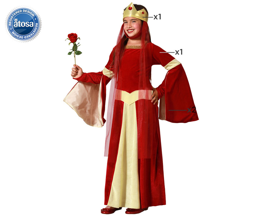 DISFRAZ REINA MEDIEVAL NIÑA INFANTIL ROJO