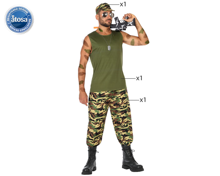 DISFRAZ MILITAR HOMBRE ADULTO CAMUFLAJE VERDE