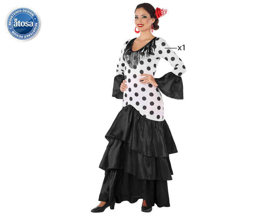 DISFRAZ FLAMENCA SEVILLANA BLANCO NEGRO MUJER ADULTO