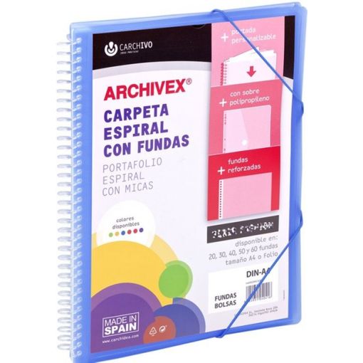 CARCHIVO ARCHIVEX-STAR A4 CON PP ESPIRAL AZUL 30 FUNDAS 