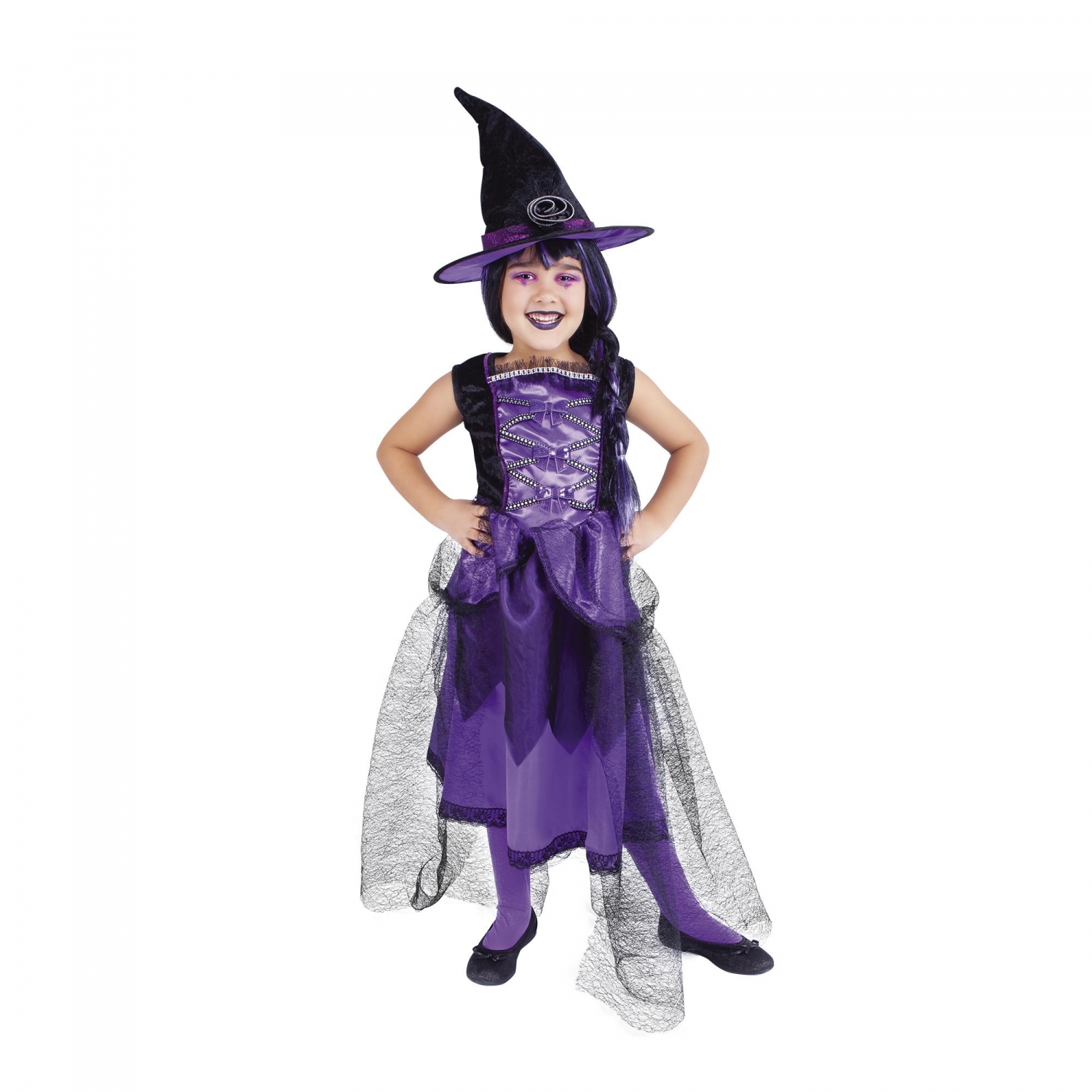 Disfraz Bruja Chic Púrpura Infantil S (3-4 años) M (5-7 años) L (8-10 años) 