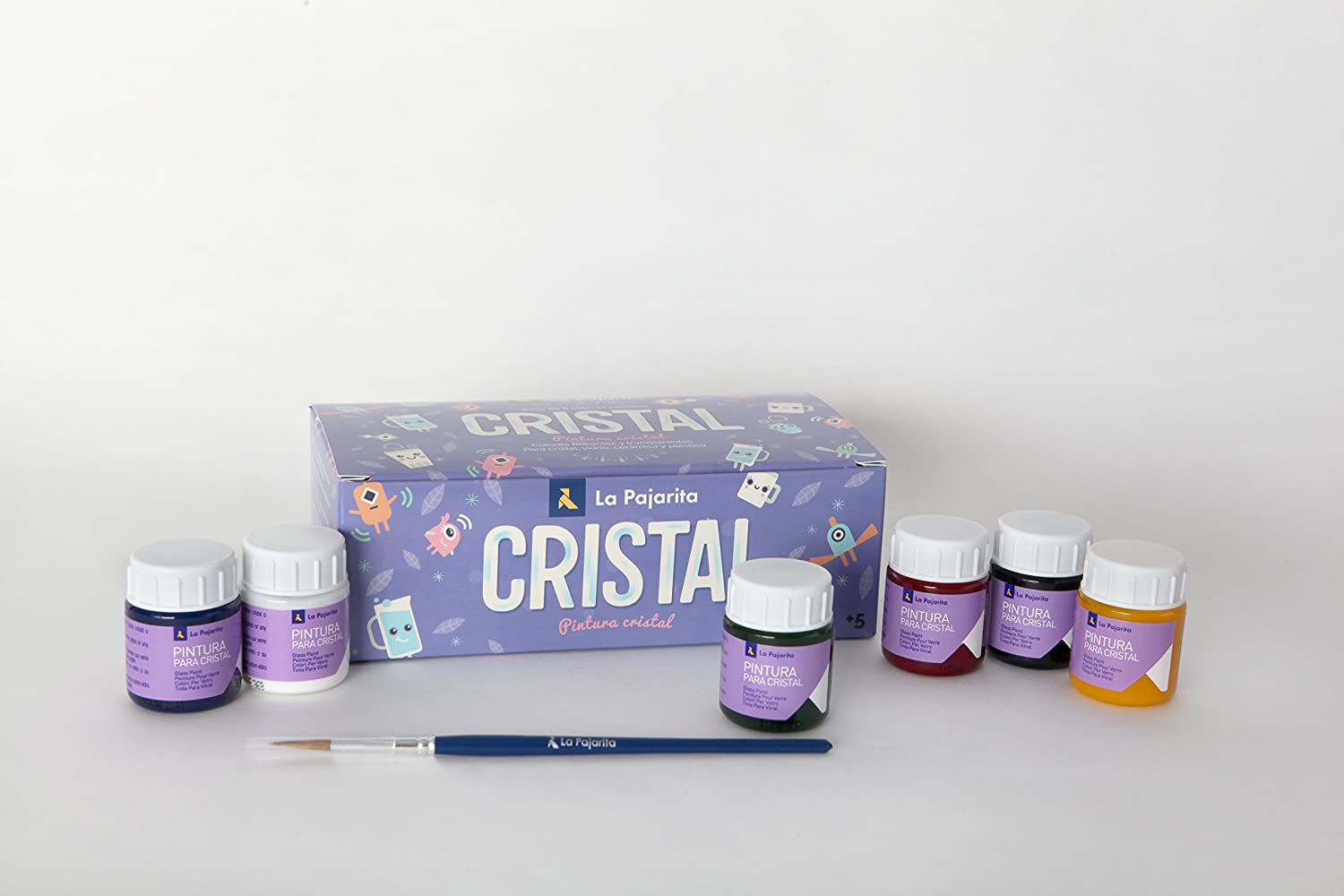 Kit Pintura Cristal al Agua + Pincel x 6 Colores 