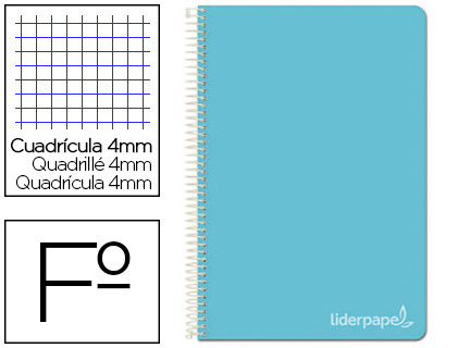 CUADERNO ESPIRAL A4 CUADROS 80H COLORES SURTIDOS CELESTE 