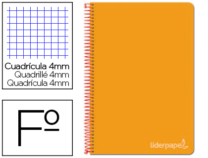 CUADERNO ESPIRAL A4 CUADROS 80H COLORES SURTIDOS NARANJA 