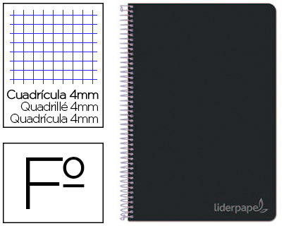 CUADERNO ESPIRAL A4 CUADROS 80H COLORES SURTIDOS NEGRO 