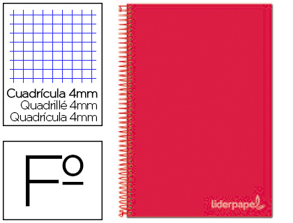 CUADERNO ESPIRAL A4 CUADROS 80H COLORES SURTIDOS ROJO 