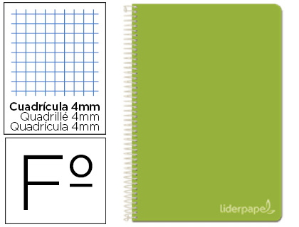 CUADERNO ESPIRAL A4 CUADROS 80H COLORES SURTIDOS VERDE 