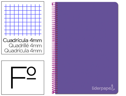 CUADERNO ESPIRAL A4 CUADROS 80H COLORES SURTIDOS VIOLETA 