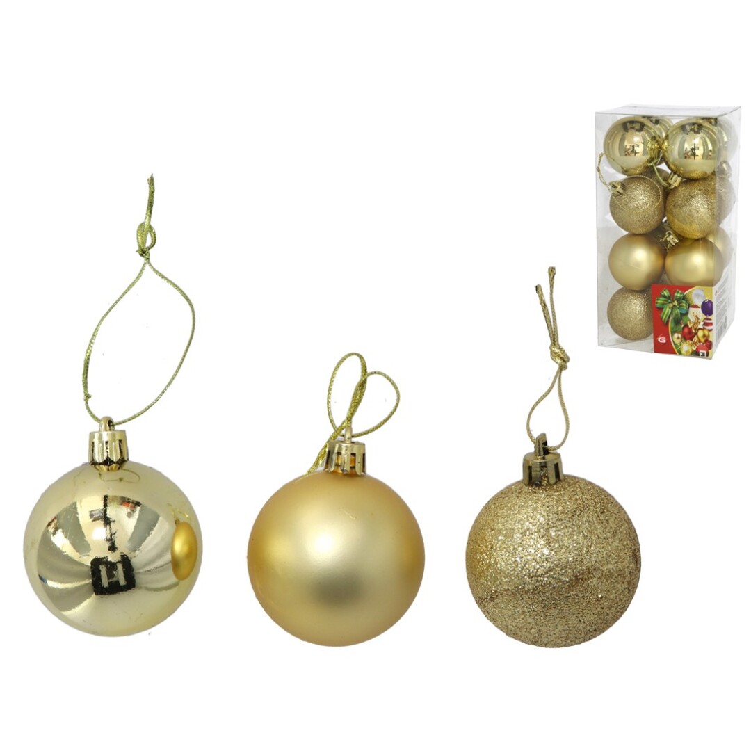 SET 16 BOLAS DE NAVIDAD ORO 5CM 3 SURTIDO