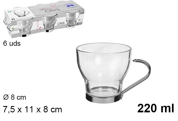 Taza cristal cafe con leche asa metal 220ml