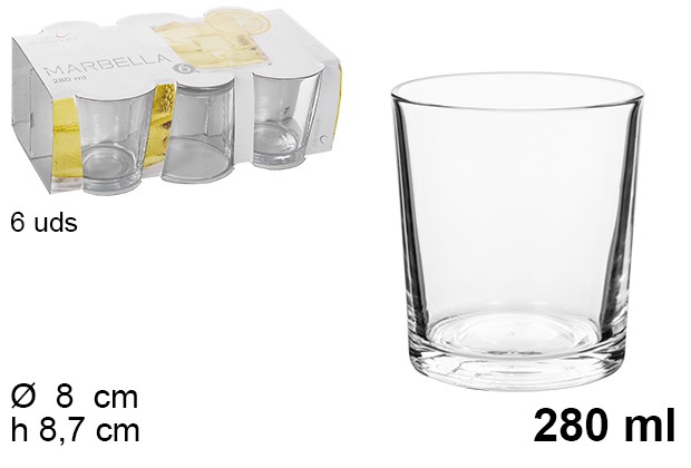 Vaso cristal pack 6 agua marbella 280ml