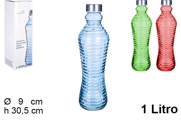 Botella cristal color con tapon 1 litro