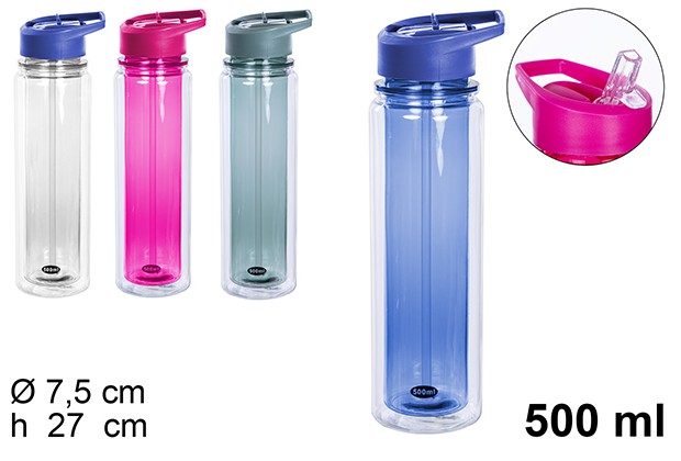 Botella de agua con pajita colores surtidos 500ml