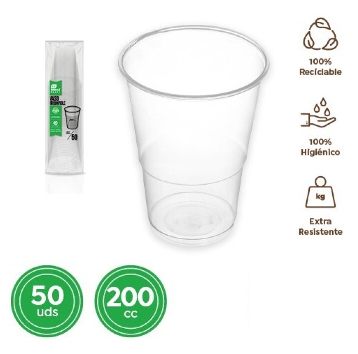 VASO IRROMPIBLE TRANSPARENTE 200CC x 100 UDS 