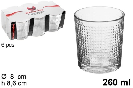 PACK 6 VASOS CRISTAL DIAMANTE 260ML