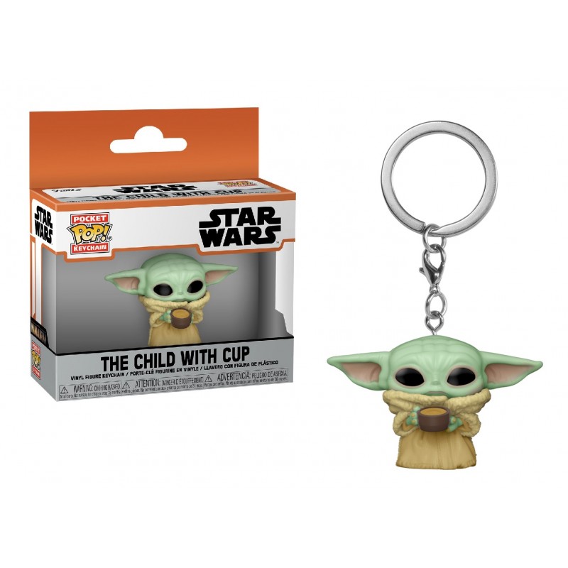 Llavero Pocket POP Star Wars The Mandalorian Yoda The Child with Cup