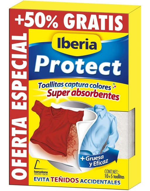 Protect toallitas super absorbentes para ropa de color evita teñidos accidentales caja 15 unidades