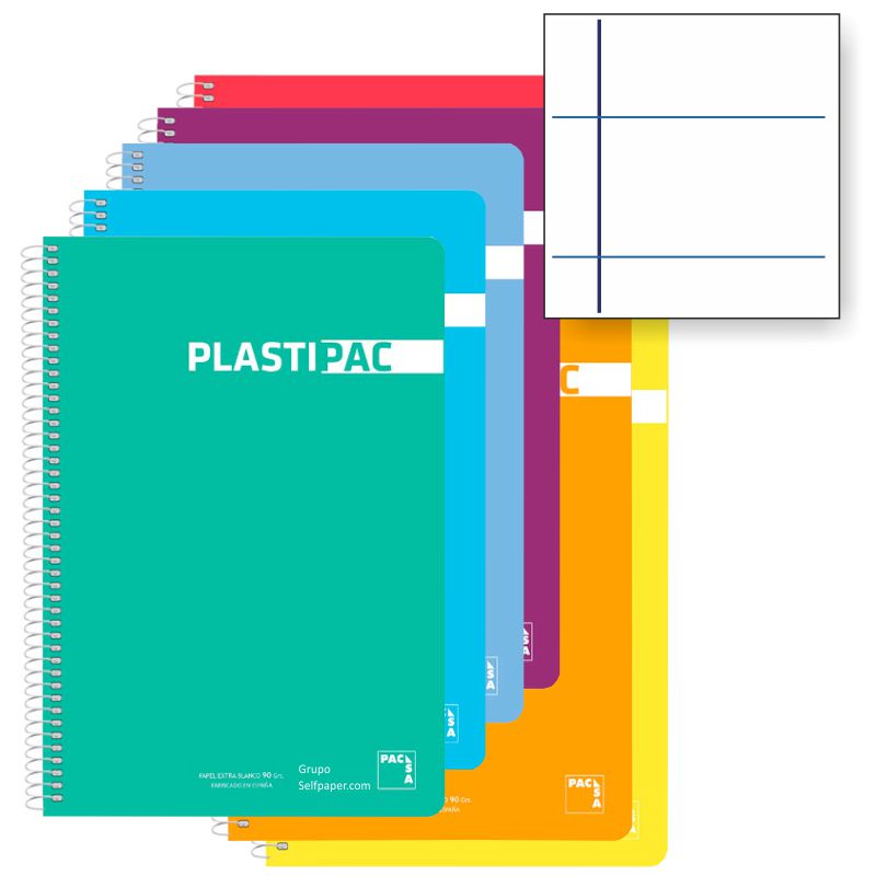 LIBRETA TAPA PLASTICA RAYA HORIZONTAL 90GRS.